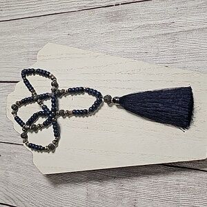 Stella & Dot blue beaded fringe necklace, long necklace